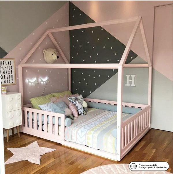 Cama Montessori Modelo Casita Rosada - Woodfairy – Tutti Tienda®